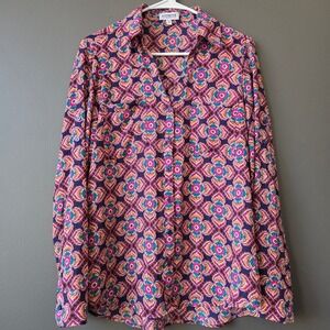 Express Portofino Shirt Womens Long‎ Sleeve Button Down Geometric Print Size M